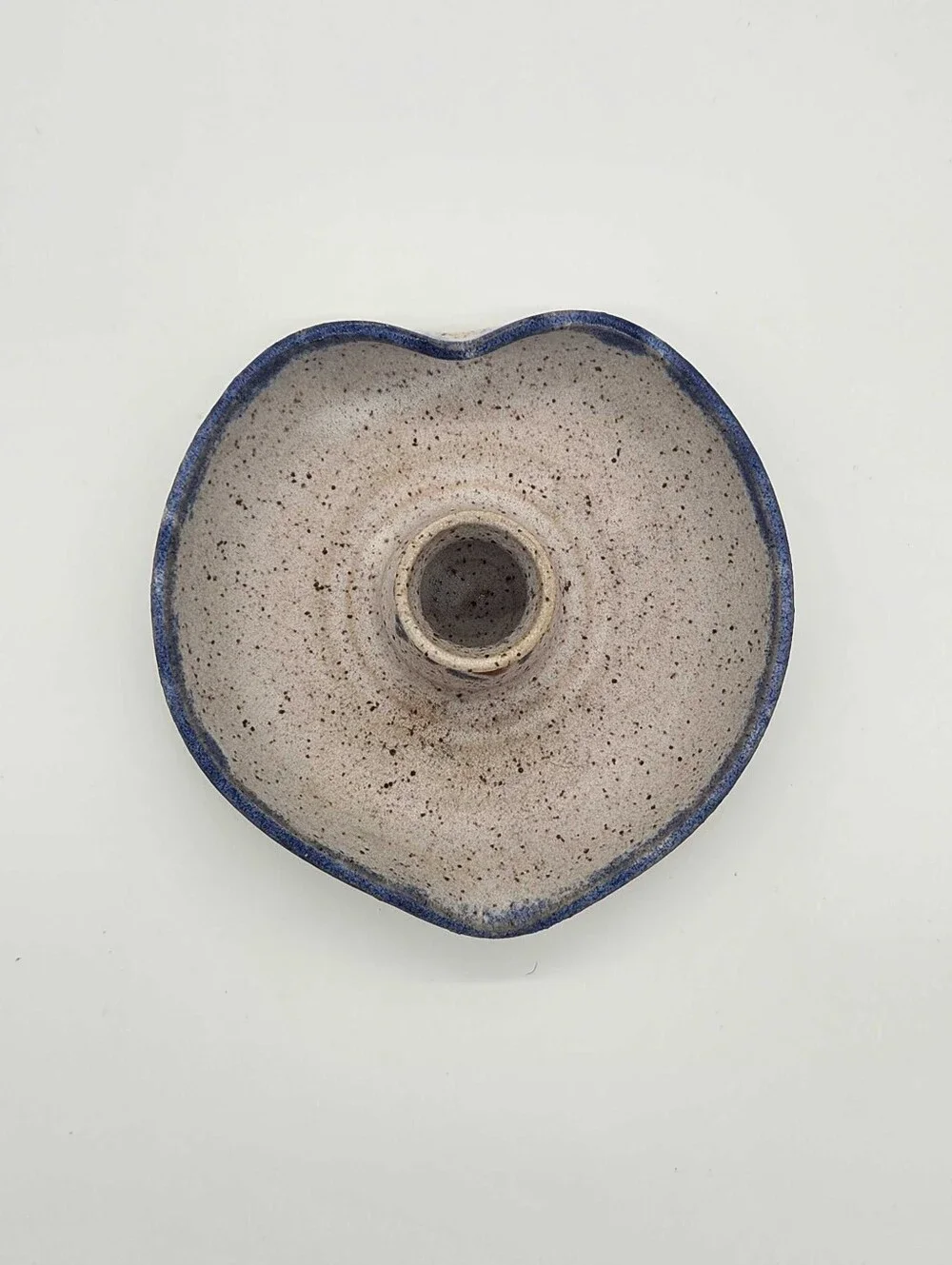 Handmade Studio Pottery Taper Candle Holder Heart Shape Speckled Stoneware